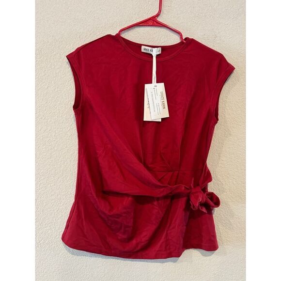 Grace Karin Women's Size Small Twisted Waist Sleeveless Blouse Top Red NWT - Picture 2 of 5